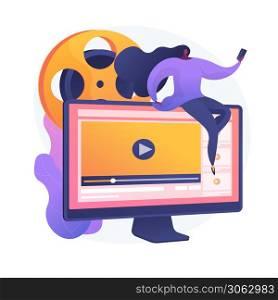 Media content management. Vlogging activities, product videos sharing, online marketing advertising tool. Female vlogger streaming live. Vector isolated concept metaphor illustration. Video content marketing vector concept metaphor