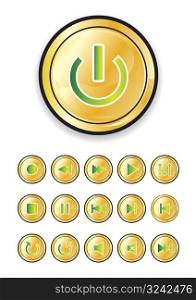 media control buttons in gold and green, vector illustration