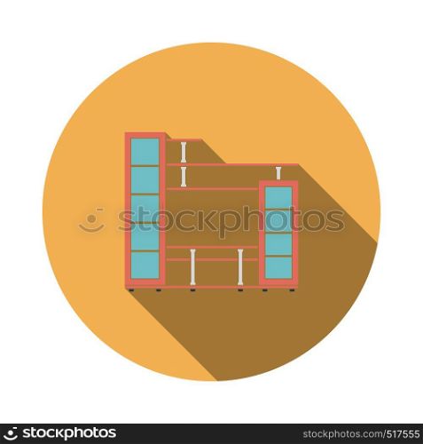 Media Furniture Icon. Flat Circle Stencil Design With Long Shadow. Vector Illustration.