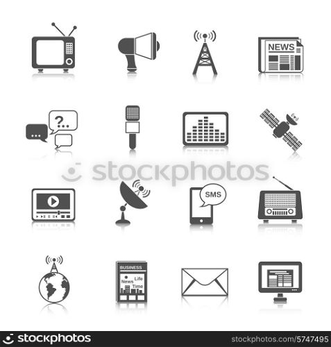 Media global network connection icons black set with newspaper globe tv isolated vector illustration