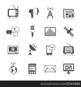 Media global network connection icons black set with newspaper globe tv isolated vector illustration