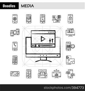 Media Hand Drawn Icon for Web, Print and Mobile UX/UI Kit. Such as: Mobile, Cell, World, Internet, Mobile, Cell, Phone, Mail, Pictogram Pack. - Vector