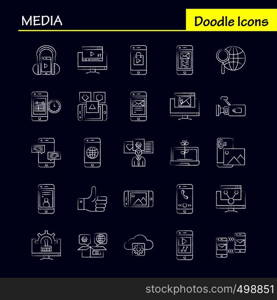 Media Hand Drawn Icon for Web, Print and Mobile UX/UI Kit. Such as: Mobile, Cell, World, Internet, Mobile, Cell, Phone, Mail, Pictogram Pack. - Vector