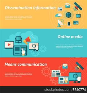 Media horizontal banner set with online communication and information elements isolated vector illustration. Media Banner Set