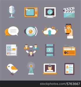 Media icon flat set with multimedia digital and creative entertainment symbols isolated vector illustration