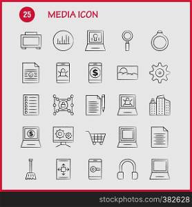 Media Icon Hand Drawn Icons Set For Infographics, Mobile UX/UI Kit And Print Design. Include: Mobile, Media, Player, Tool, Image, Media, Raster, Picture, Icon Set - Vector