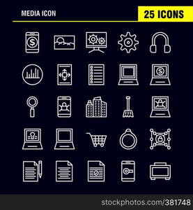 Media Icon Line Icons Set For Infographics, Mobile UX/UI Kit And Print Design. Include: Mobile, Media, Player, Tool, Image, Media, Raster, Picture, Icon Set - Vector