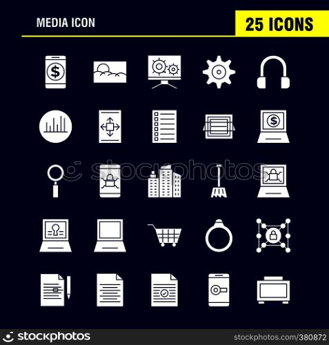 Media Icon Solid Glyph Icons Set For Infographics, Mobile UX/UI Kit And Print Design. Include: Mobile, Media, Player, Tool, Image, Media, Raster, Picture, Icon Set - Vector