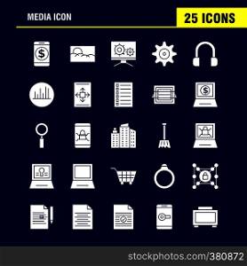Media Icon Solid Glyph Icons Set For Infographics, Mobile UX/UI Kit And Print Design. Include: Mobile, Media, Player, Tool, Image, Media, Raster, Picture, Icon Set - Vector