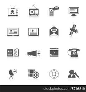 Media icons black set of communications blog broadcasting isolated vector illustration