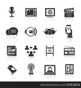 Media icons black set with microphone tv computer film isolated vector illustration. Media Icons Set