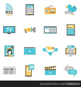 Media Icons Set . Mass media icons set with press online and photo media symbols flat isolated vector illustration