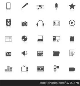 Media icons with reflect on white background, stock vector
