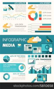 Media infographic set with communication elements and charts vector illustration. Media Infographic Set