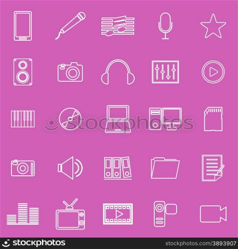 Media line iocns on pink background, stock vector