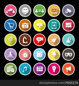Media marketing flat icons with long shadow, stock vector