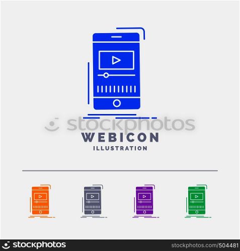 media, music, player, video, mobile 5 Color Glyph Web Icon Template isolated on white. Vector illustration. Vector EPS10 Abstract Template background