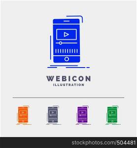 media, music, player, video, mobile 5 Color Glyph Web Icon Template isolated on white. Vector illustration. Vector EPS10 Abstract Template background