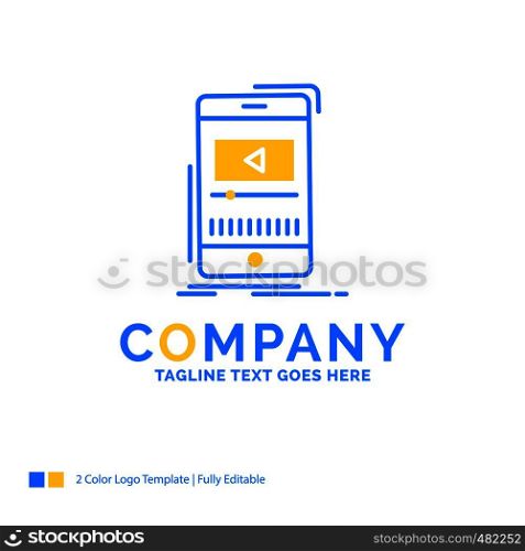 media, music, player, video, mobile Blue Yellow Business Logo template. Creative Design Template Place for Tagline.