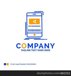 media, music, player, video, mobile Blue Yellow Business Logo template. Creative Design Template Place for Tagline.