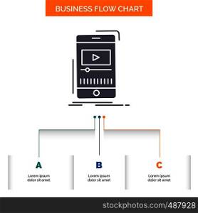 media, music, player, video, mobile Business Flow Chart Design with 3 Steps. Glyph Icon For Presentation Background Template Place for text.. Vector EPS10 Abstract Template background