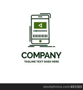 media, music, player, video, mobile Flat Business Logo template. Creative Green Brand Name Design.