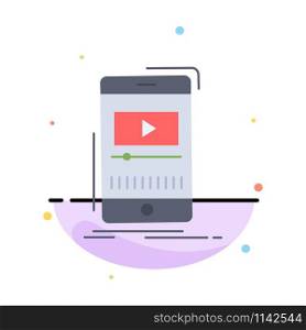 media, music, player, video, mobile Flat Color Icon Vector
