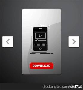 media, music, player, video, mobile Glyph Icon in Carousal Pagination Slider Design & Red Download Button. Vector EPS10 Abstract Template background