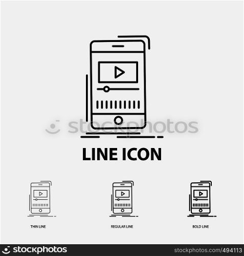 media, music, player, video, mobile Icon in Thin, Regular and Bold Line Style. Vector illustration. Vector EPS10 Abstract Template background