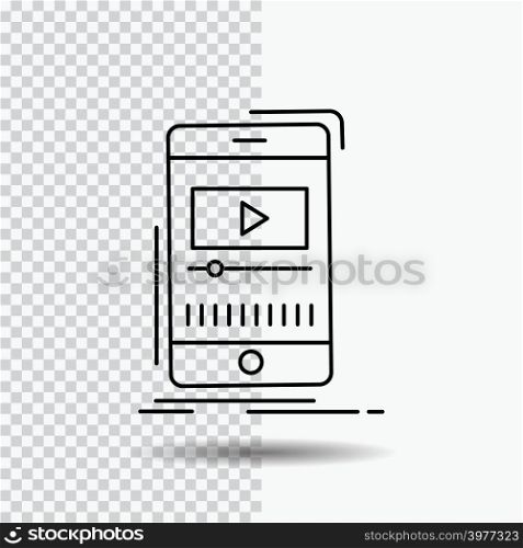 media, music, player, video, mobile Line Icon on Transparent Background. Black Icon Vector Illustration