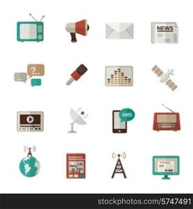 Media news icons flat set with smartphone megaphone laptop isolated vector illustration