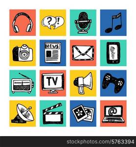 Media news information service broadcasting television icons set colored isolated vector illustration. Media Icons Set