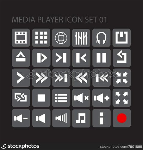 media player flat style icon set for your web, mobile or any device