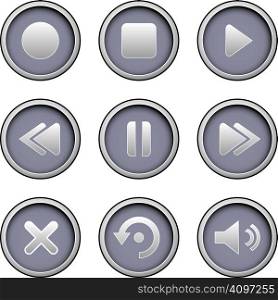 Media player icons on modern vector button set