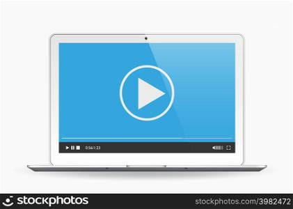 Media player on the laptop isolated on white. Vector illustration eps 10. Media player on the laptop isolated on white. Vector illustration