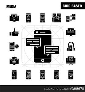 Media Solid Glyph Icon for Web, Print and Mobile UX/UI Kit. Such as: Mobile, Cell, World, Internet, Mobile, Cell, Phone, Mail, Pictogram Pack. - Vector