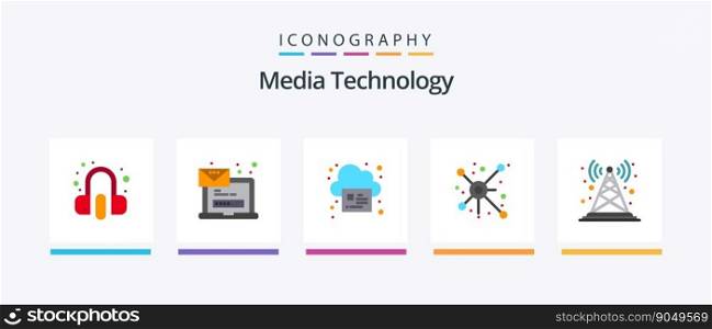Media Technology Flat 5 Icon Pack Including antenna. share. login. network. cloud. Creative Icons Design