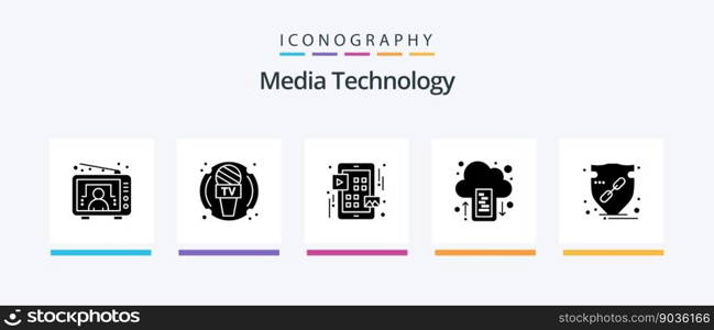 Media Technology Glyph 5 Icon Pack Including verify. upload. grid. mobile. cloud. Creative Icons Design
