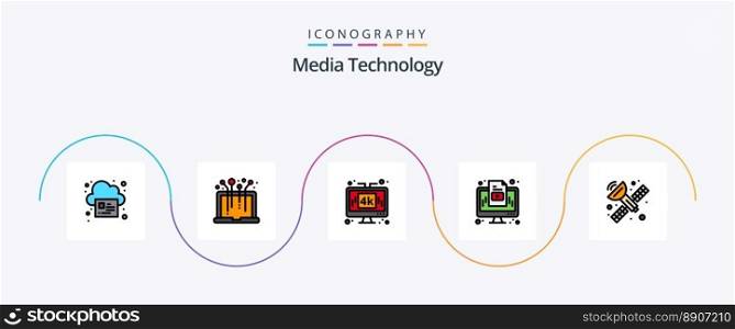 Media Technology Line Filled Flat 5 Icon Pack Including communication. media. computer. marketing. lcd