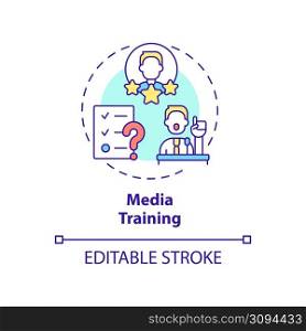 Media training concept icon. Communication with audience. Service of PR firm abstract idea thin line illustration. Isolated outline drawing. Editable stroke. Arial, Myriad Pro-Bold fonts used. Media training concept icon