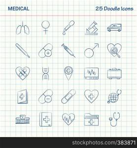 Medical 25 Doodle Icons. Hand Drawn Business Icon set