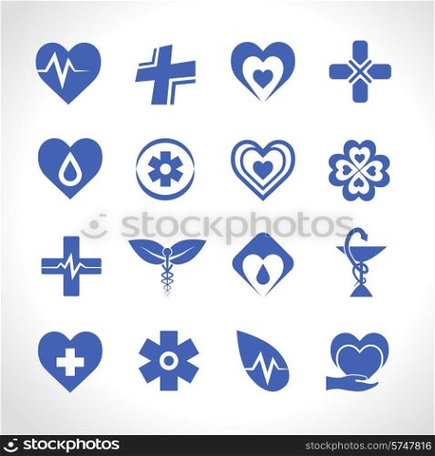 Medical ambulance emergency symbols logo icons blue set isolated vector illustration