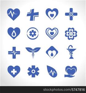 Medical ambulance emergency symbols logo icons blue set isolated vector illustration