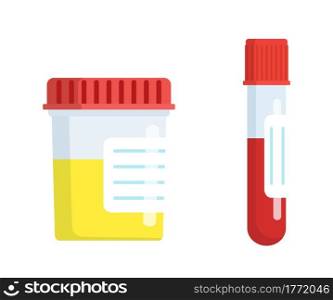 Medical analysis laboratory test blood in plastic jars. Web site page and mobile app design element. Chemical laboratory analysis. Vector illustration in flat style. Medical analysis laboratory test