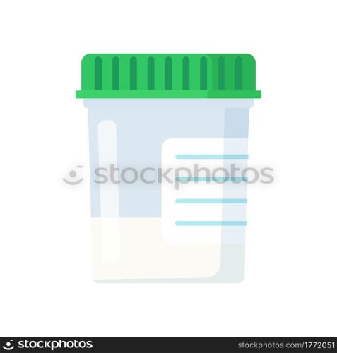 Medical analysis laboratory test sperm in plastic jars on a white background. Web site page and mobile app design element. Chemical laboratory analysis. Vector illustration in flat style. Doctor Hand holding test