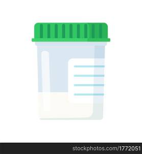 Medical analysis laboratory test sperm in plastic jars on a white background. Web site page and mobile app design element. Chemical laboratory analysis. Vector illustration in flat style. Doctor Hand holding test