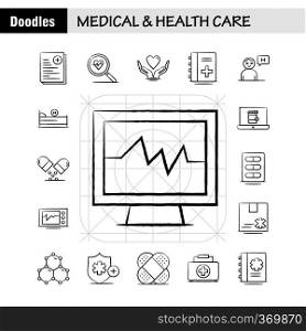 Medical And Health Care Hand Drawn Icon for Web, Print and Mobile UX/UI Kit. Such as  Medical, File, Report, Hospital, Research, Medical, Heart, Beat, Pictogram Pack. - Vector