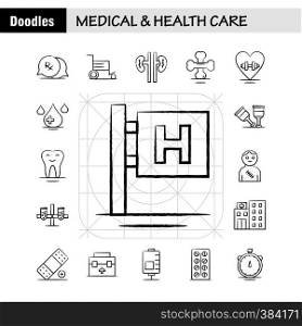 Medical And Health Care Hand Drawn Icon for Web, Print and Mobile UX/UI Kit. Such as: Medical, Chat, Mail, Hospital, Wheelchair, Medical, Hospital, Patient, Pictogram Pack. - Vector
