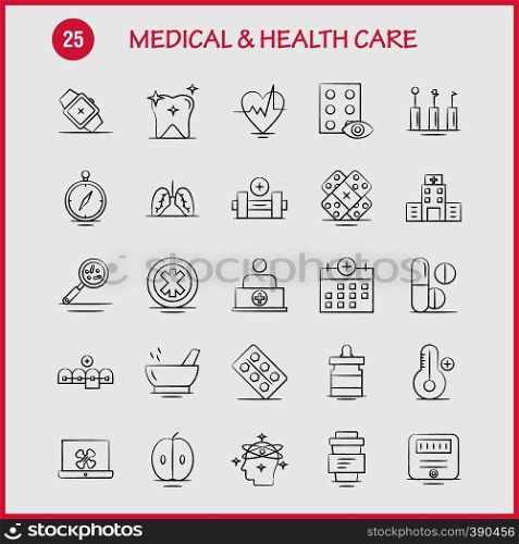 Medical And Health Care Hand Drawn Icon for Web, Print and Mobile UX/UI Kit. Such as: Medical, Browse, Compass, Navigation, Calendar, Medical, Health, Plus, Pictogram Pack. - Vector