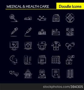 Medical And Health Care Hand Drawn Icon for Web, Print and Mobile UX/UI Kit. Such as: Medical, Monitor, Heart, Beat, Medical, Medicine, Pills, Tablet, Pictogram Pack. - Vector